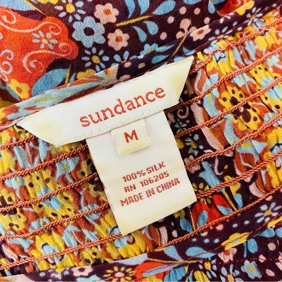 Sundance Silk Boho Long Sleeve Smocked Neckline Peasant Blouse Size M - Picture 7 of 7